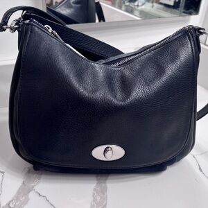 Talbots Navy Leather Shoulder Bag with adjustable Crossbody Strap- EUC